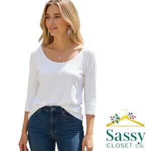 Tori Richard White Modal Scoop Neck 3/4 Sleeve Top Silky Stretch Size M NWOT